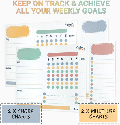 Oyster&Pop Black Chore Charts for Multiple Kids - 3 Pack Magnetic Dry Erase | Build responsibility, independence and routines - give kids and teens their own black magnetic board and weekly rewards