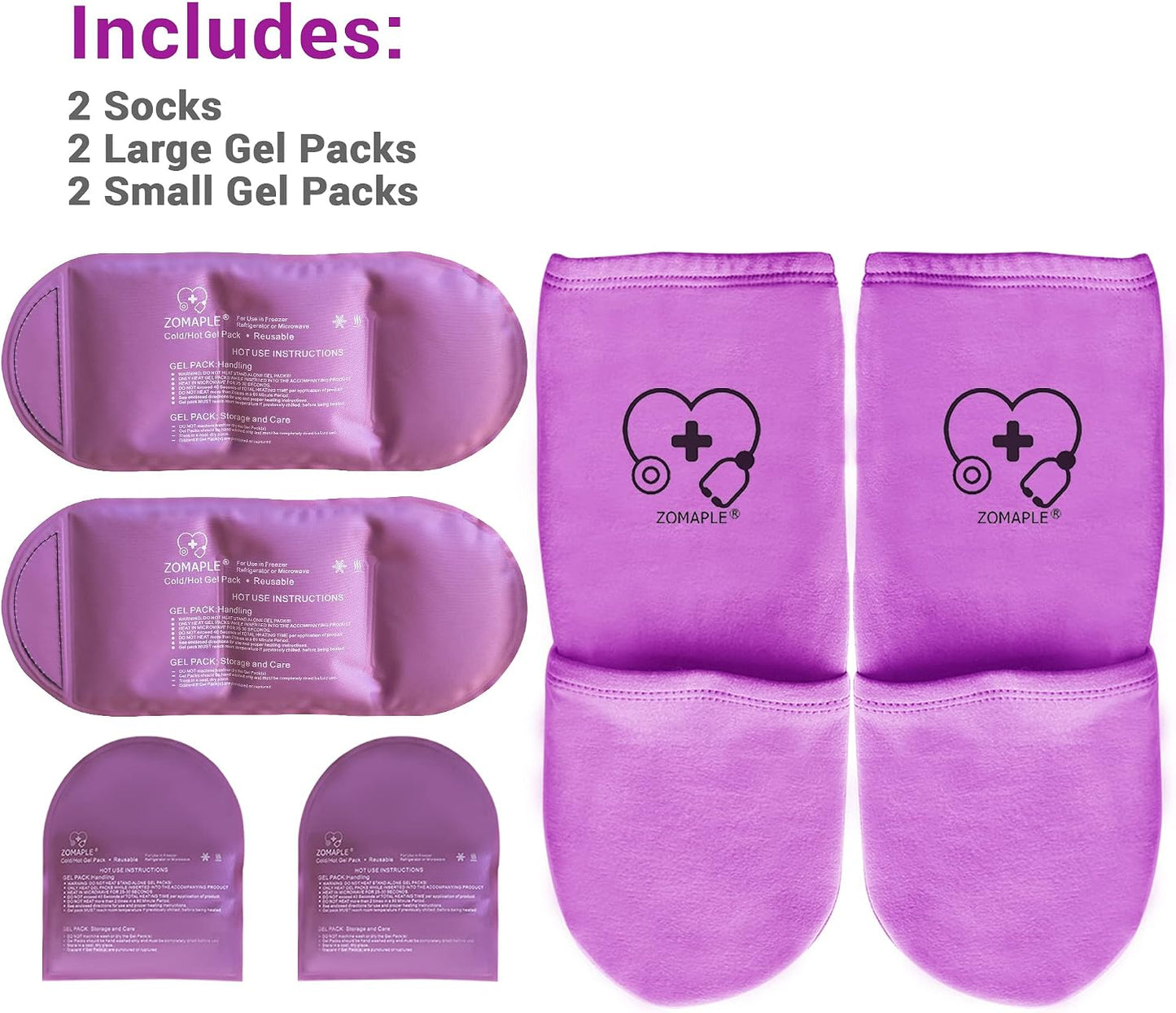Zomaple Cold Therapy Socks for Feet with 2 Reusable Gel Ice Packs, Cooling Socks for Hot Feet & Swelling Relief, Adjustable Compression Ice Pack Wrap for Plantar Fasciitis, Neuropathy & Foot Pain