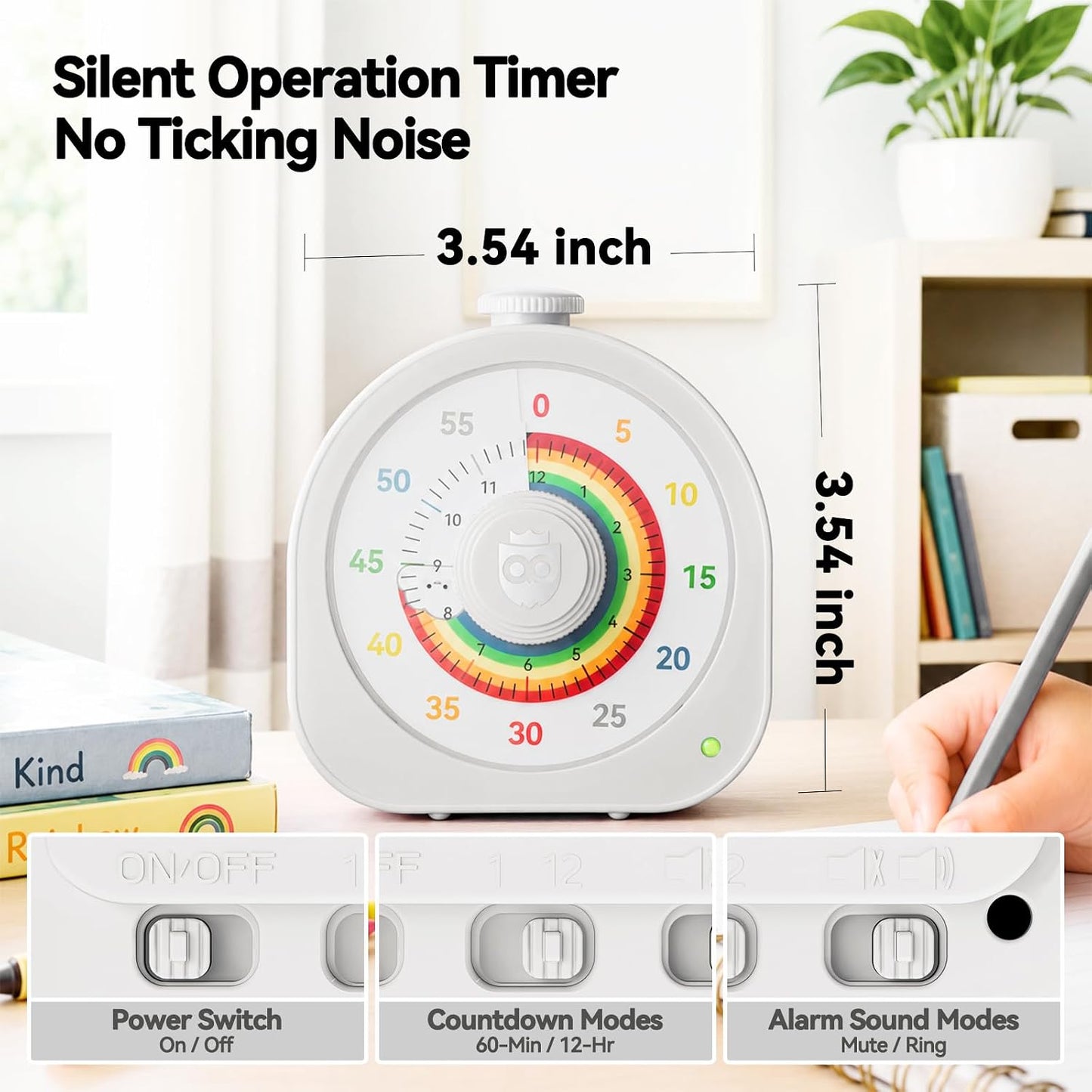 Visual Timer for Kids 60Min/12H Dual Countdown Timers with Magnetic Sticker | Rechargeable Timer with Pomodoro Mode, ADHD Time Management Tool for Classroom Kitchen Office, Silent Operation