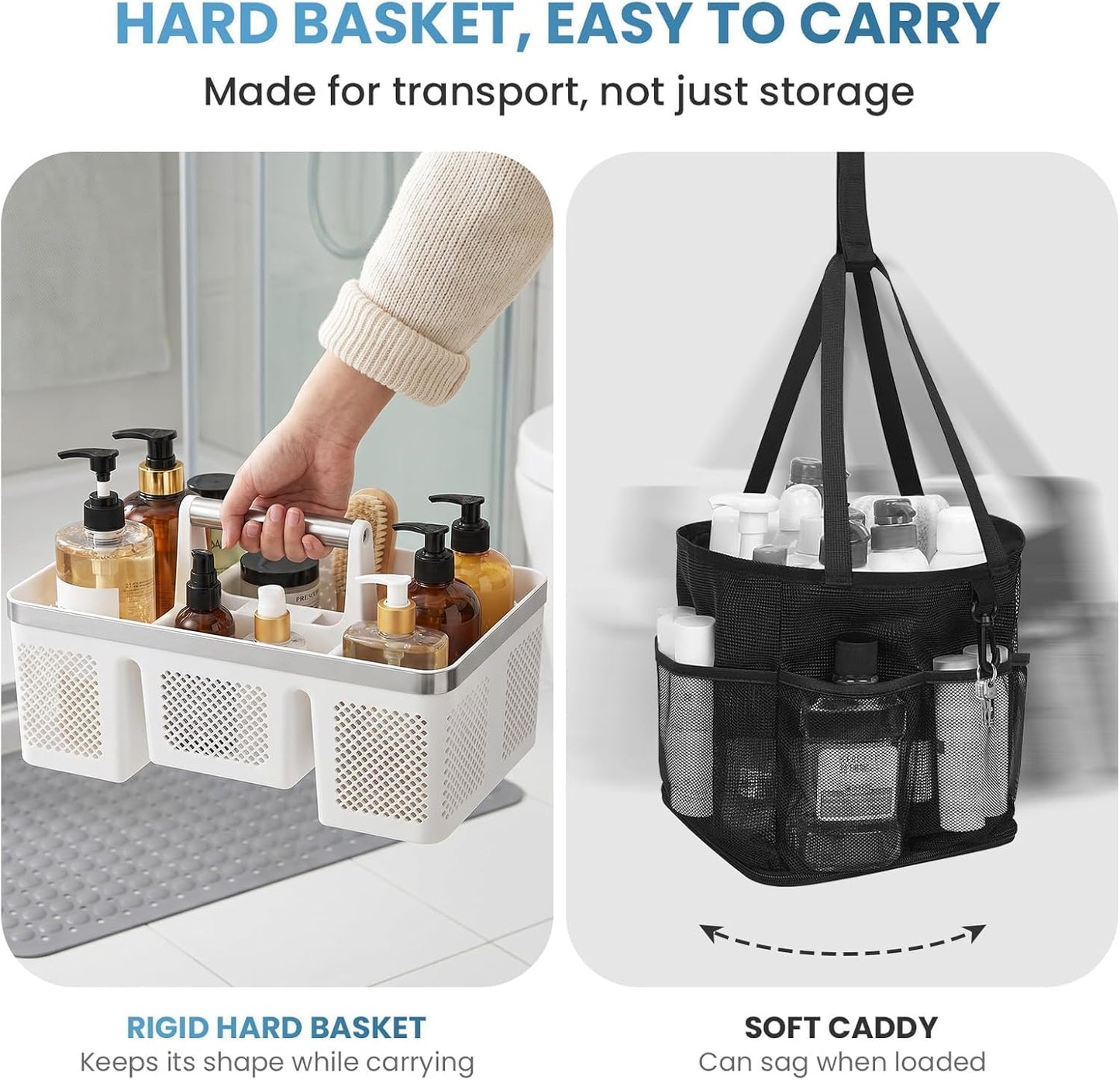 BYUNER Portable Cleaning & Shower Caddy with Handle: Rigid Plastic Basket with 4 Divided Compartments, All-Side Drainage for College Dorm, Bathroom & Utility Use, Black/Gold