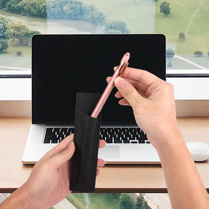 2-Piece Magnetic Pen Holder, Leather Pen Pouch with Magnet for Fridges & Other Metal Surfaces, 6.69x1.69 inch (Black)
