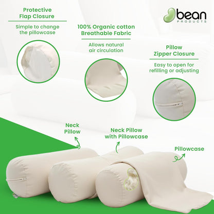 Bean Products Natural Organic Cotton Kapok Neck Roll Pillow 4"Dia x 12"