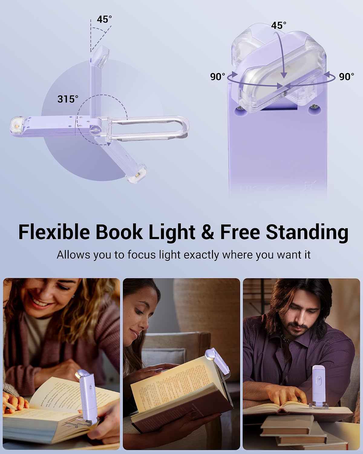 DEWENWILS USB Rechargeable Book Reading Light, 3000K Warm White, Brightness Adjustable Clip on LED Bookmark Lamp at Night in Bed, Portable Booklight for Bookworms, Kids