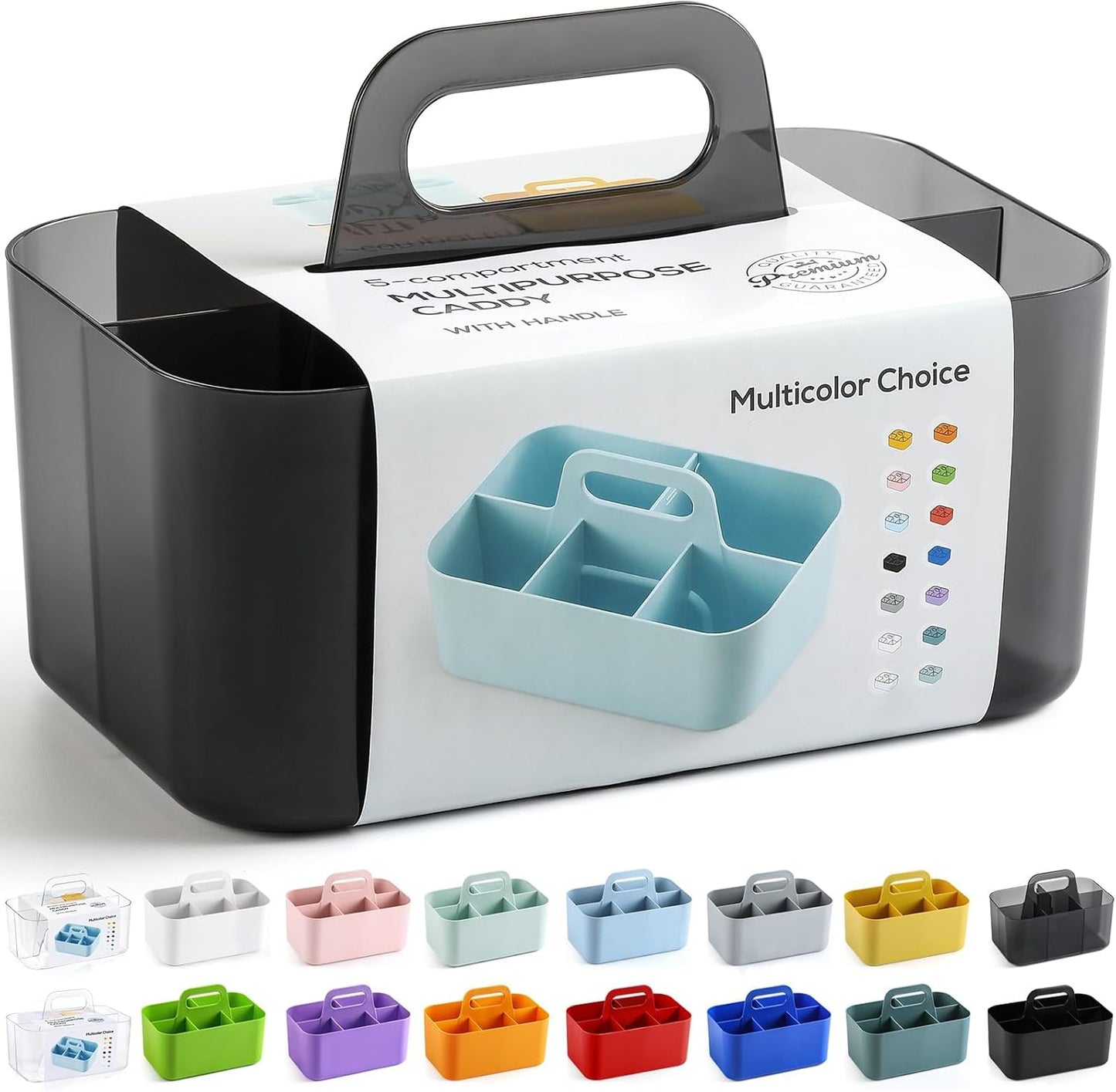 Multiuse Caddy Organizer with Handle, Portable Divided Plastic Tote Bin - Art Craft, Stationary Pen Marker Crayons, Makeup Hair Supplies Storage - Bathroom, Classroom, Dorm, Office, Desk Holder - Grey