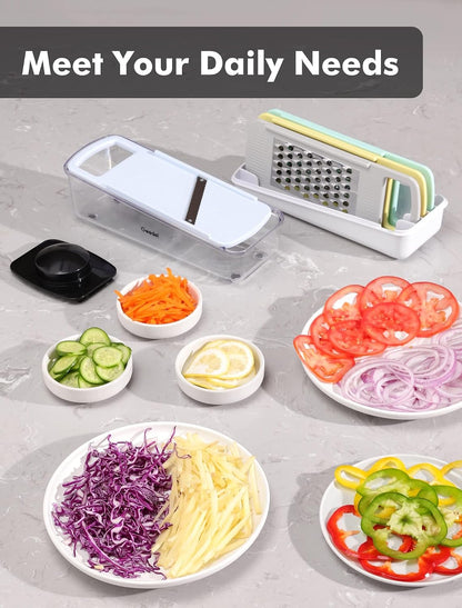 Geedel Professional Mandoline Slicer for Kitchen, Multi Purpose Vegetable Slicer Cutter, Vegetable Cutter Onion Cutter for Veggie Fruit Cheese | Slice, Shred & Julienne, Sharp Stainless Steel Blades, Dishwasher Safe, No BPA, Safety Hand Guard, For