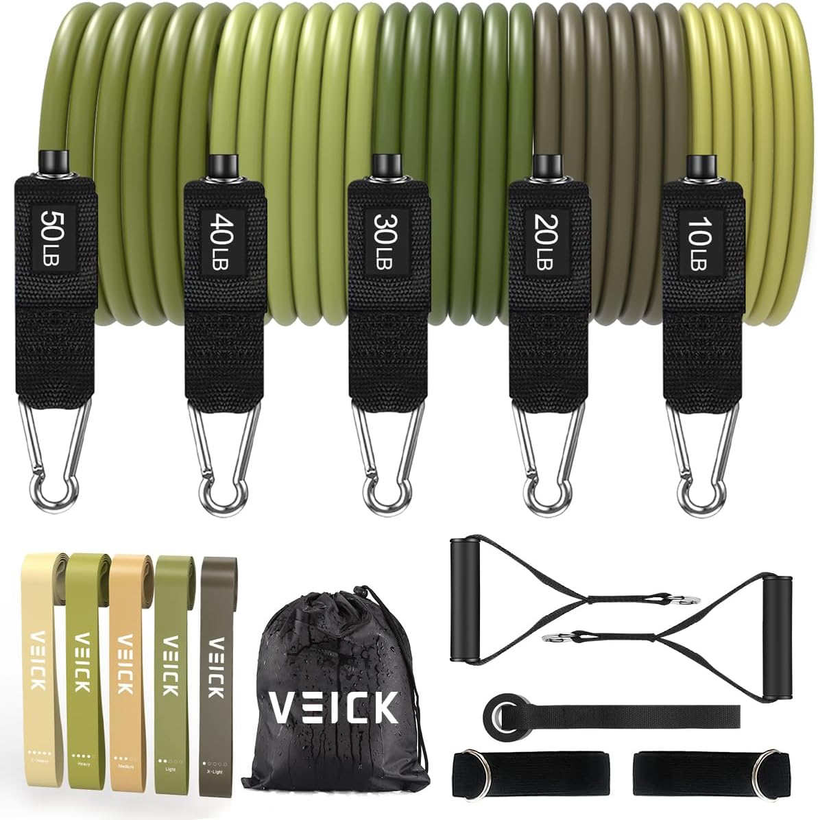 VElCK Resistance Bands Set with Handles for Exercise, Workout and Home Gym | 100% Natural Latex, 10-150LBS, Versatile for Yoga, Pilates, Strength, Home Gym