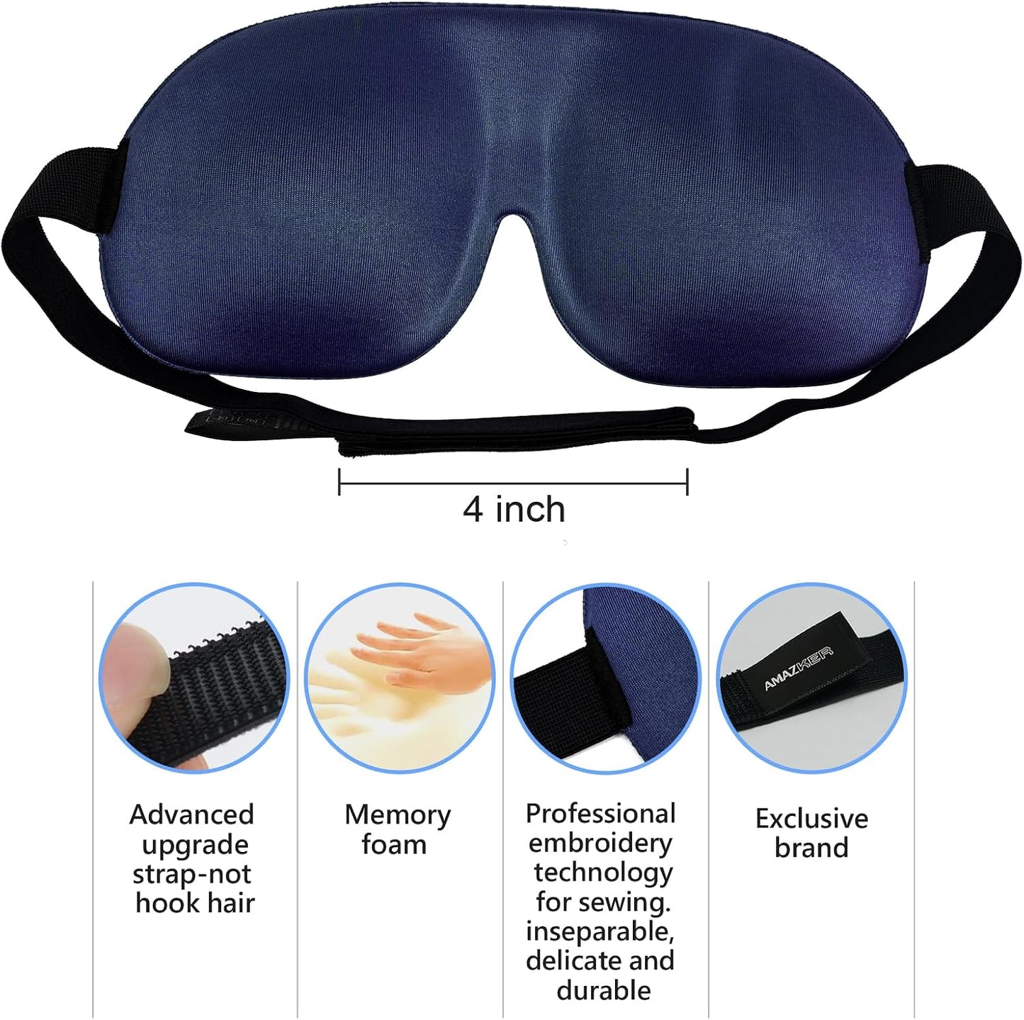 Sleep Mask SleepFun Invisible Alar Deep Orbit 3D Eye Mask Ultra Lightweight & Comfortable Sleeping Mask for Travel, Nap, Shift Works, Black & Blue