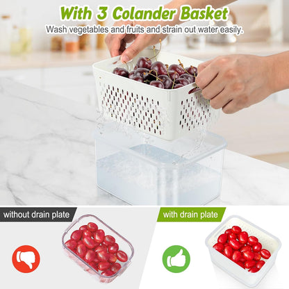 8 Pieces Fruit Storage Containers for Fridge with Lids and Strainer | 4Pack Fruit Containers for Fridge, Fresh Produce Saver Keeper for Vegetable Fruit Salad, BPA Free Organizer for Refrigerator