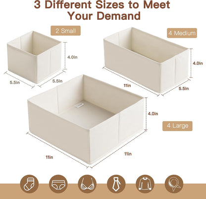 Drawer Organizer Clothes, 10 Pack Dresser Organizer for Baby Clothes, Underwear, Sock- Foldable Closet Organization and Storage Dividers Bins for Nursery, Bedroom (Beige)