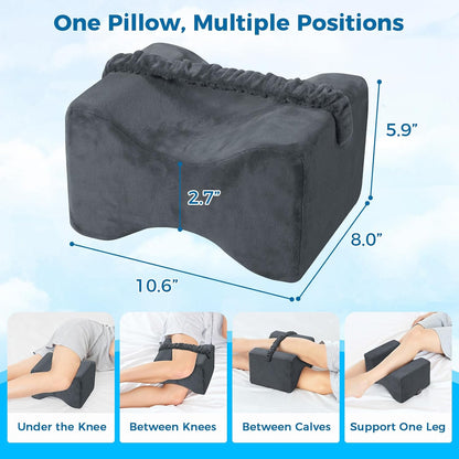 Knee Pillow for Side Sleepers, Memory Foam Leg Pillow with Strap, Grey | Ergonomic Between Leg Support Pillow for Sleeping Comfort, Knee and Ankle Positioning, Pregnancy, Joint Support, Medium Size
