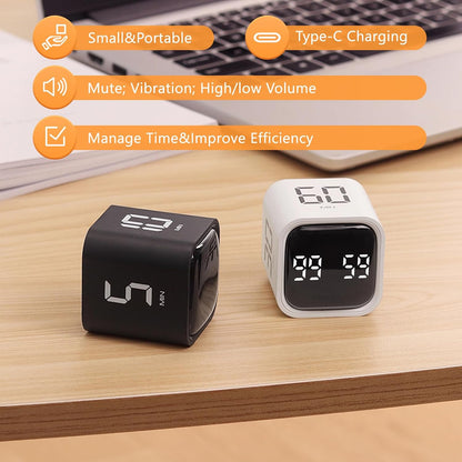 GuDoQi Multi-Function Cube Timer, 5/10/30/60 Min & Custom Count Down, Included Pause & Resume Feature, Silent, Vibrate & Adjustable Sound Alarm for Productivity in Tasks, Study & Kitchen, Purple