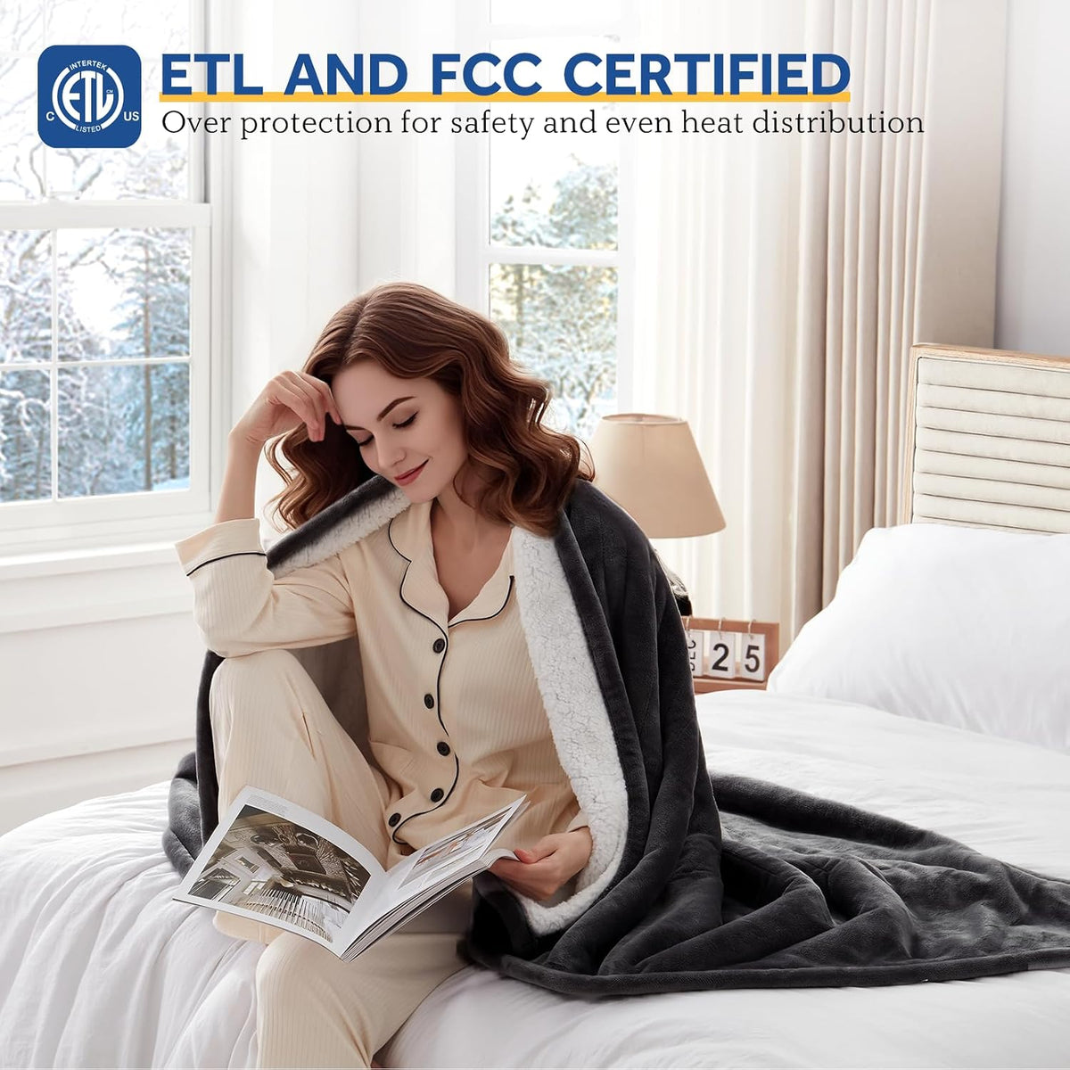 Sealy Electric Blanket Throw 50×60, Flannel to Sherpa, Charcoal