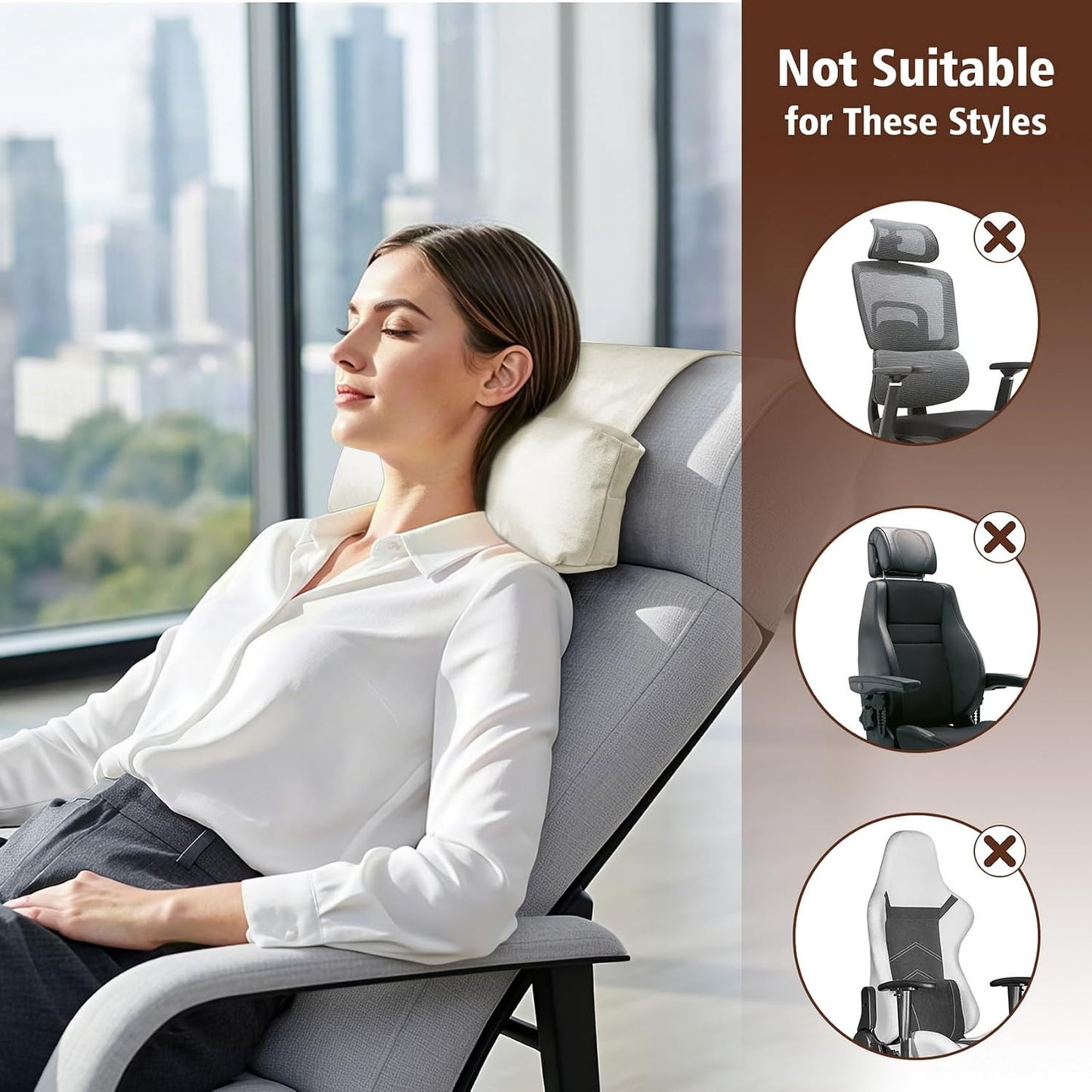 WdFour Velvet Neck & Head Pillow for Recliner Chair, Small Ergonomic Cervical Support Pillow for Home, Office and Travel, Non-Slip Cushion for Tension Relief & Shoulder Comfort (Chocolate)