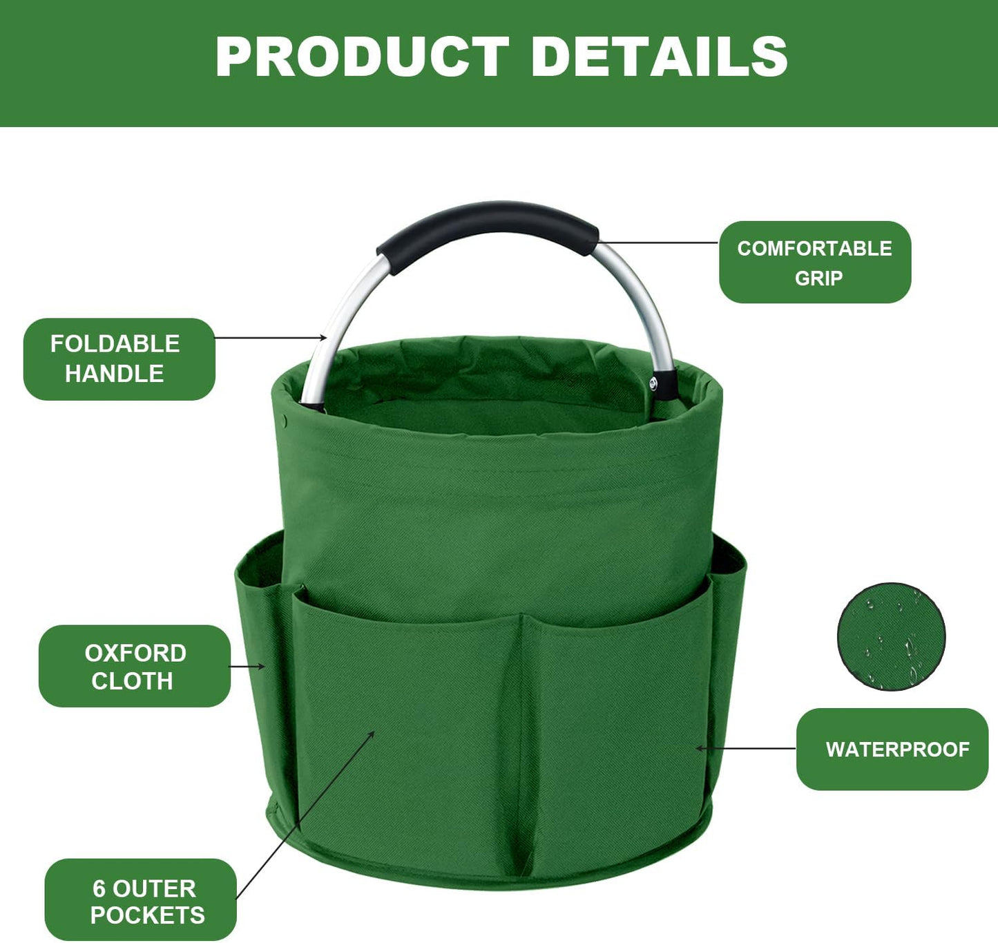 Cleaning Caddy with Handle, 17L Foldable Cleaning Supplies Organizer, Portable Storage Basket, Cleaning Supply Caddy, Multifunctional Cleaning Bucket Bag for Garden, Home, Kitchen (Black)