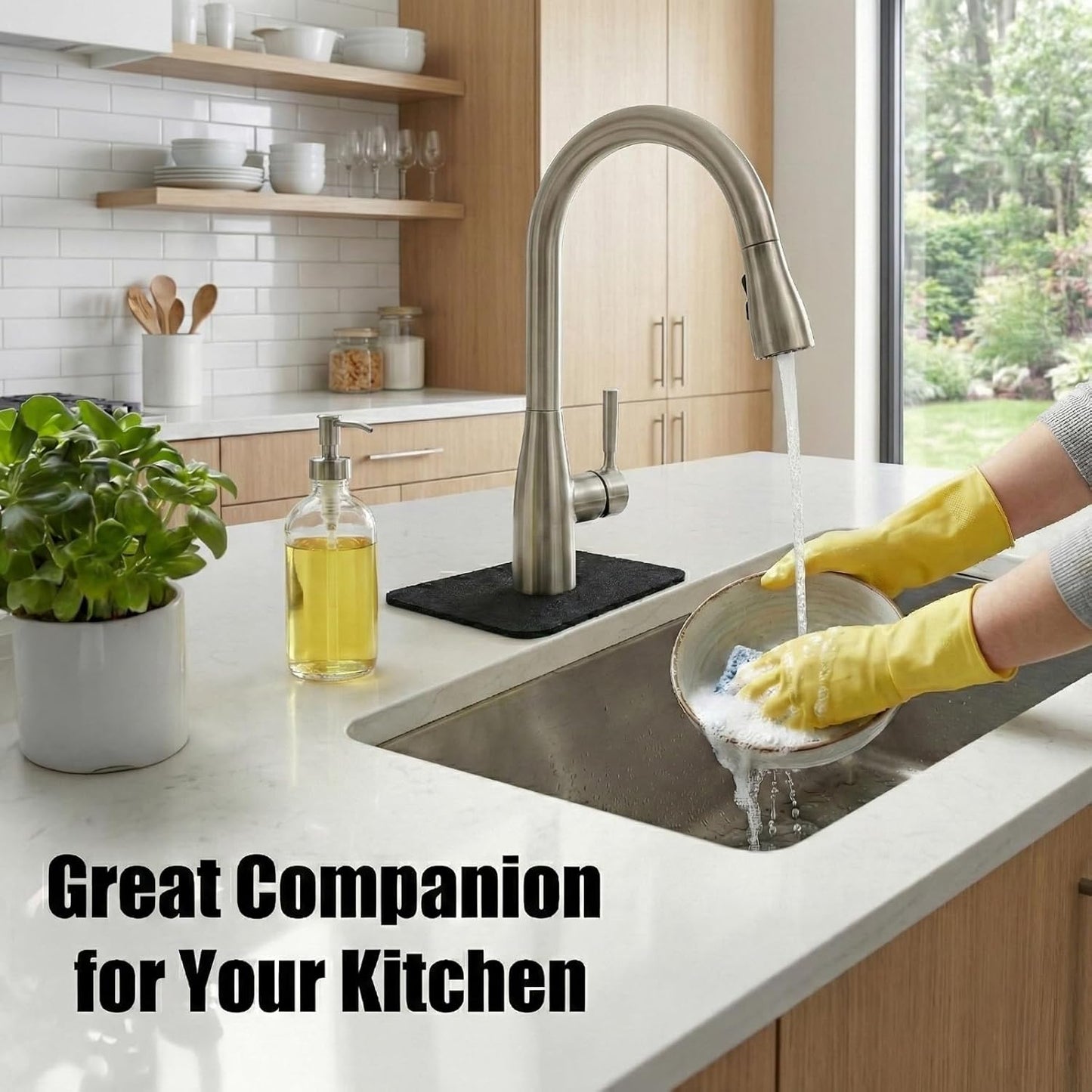 Small Faucet Mat for Kitchen Sink: 2PCS 9"Lx5.5"W Splash Guard | Mini Drip Catcher for Bathroom Laundry RV Bar Compact, Corner & Irregular Sink with 2, 3 Holes or Soap Dispenser - Black