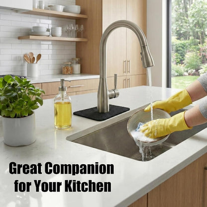 Small Faucet Mat for Kitchen Sink: 2PCS 9"Lx5.5"W Splash Guard | Mini Drip Catcher for Bathroom Laundry RV Bar Compact, Corner & Irregular Sink with 2, 3 Holes or Soap Dispenser - Black