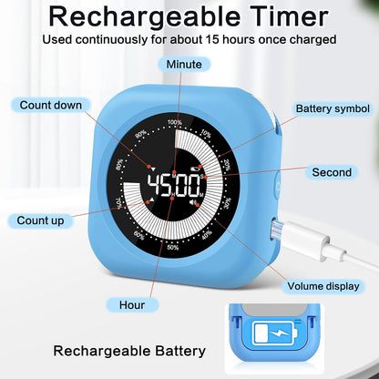 Visual Timer for Kids Rechargeable,10-Hour Digital Timer,Magnetic Timer with Visual Time Bars Design,3 Brightness/3 Volume Adjustable,Countdown/up Timers for Classroom Study Game Gym Kitchen Office
