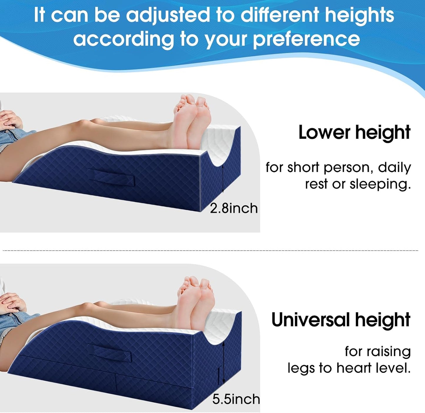 TranquilRelax Leg Elevation Pillows for After Surgery, Wedge Pillow, Grey | Memory Foam, All-around Knee & Ankle Support for Swelling, Height-adjustable, Nop-Slip Bottom, Washable Cover, Single-leg