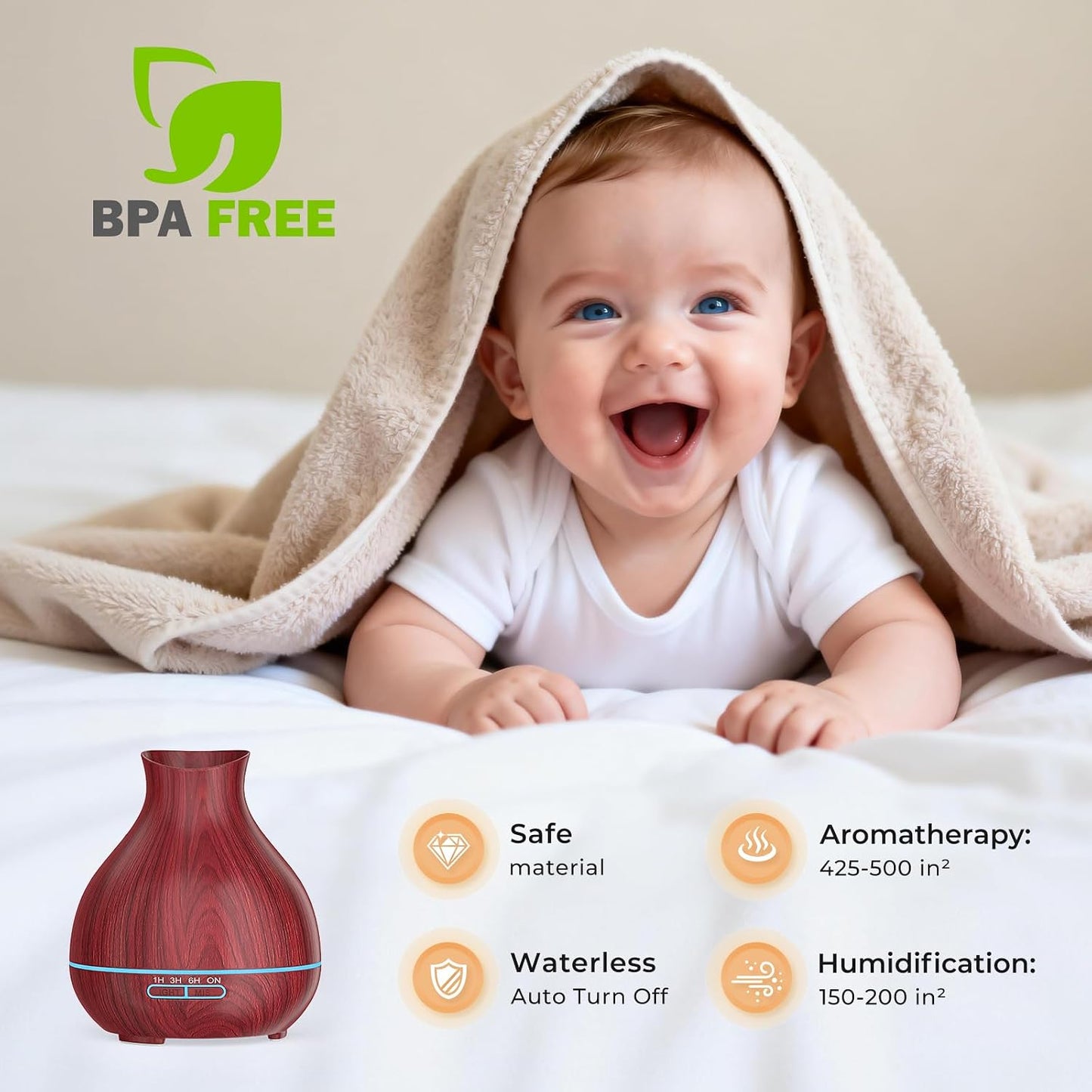 Aromatherapy Essential Oil Diffuser, 550ml Ultrasonic Fragrant Oil Large Room Humidifier, Diffusers for Home with Timer and Waterless Auto-Off, 7 Color LED Lights,Cool Mist Humidifiers