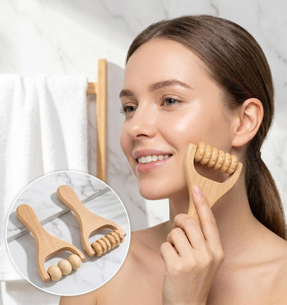 2 Pcs Wooden Massage Roller Handheld Bead Massage Tool for Muscle Relief