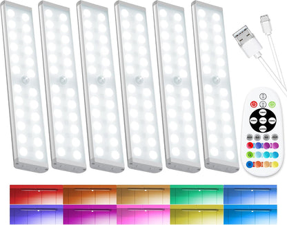 SZOKLED Motion Sensor Night Lights, 58-LED RGB Under Cabinet Lighting Wireless, 1100mAh Rechargeable Under Cabinet Lights Dimmable Closet Lights for Step, Stair, Kitchen,Hallway (2 Pack)
