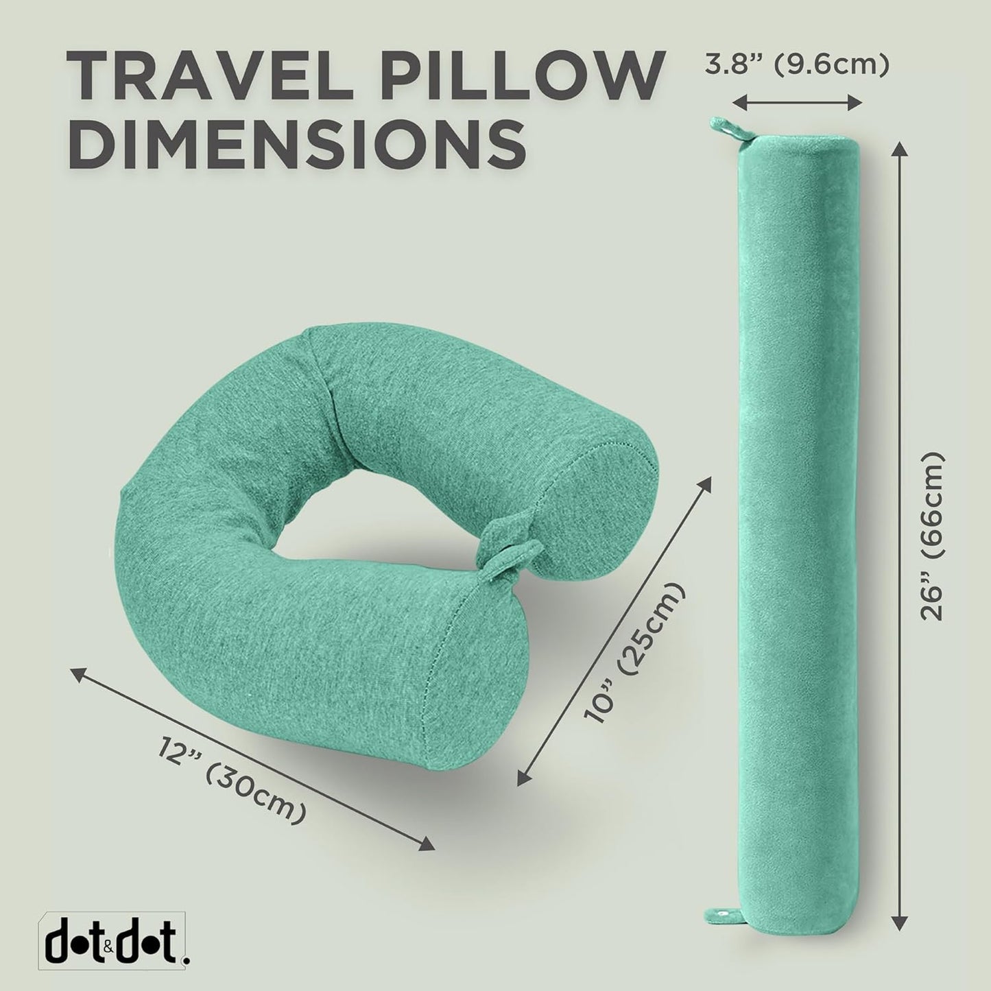 Dot&Dot Twist Memory Foam Travel Pillow, Bendable Neck Pillow for Airplane, Car and Home, 26-Inch Adjustable Roll with Washable Cotton Cover, Gray