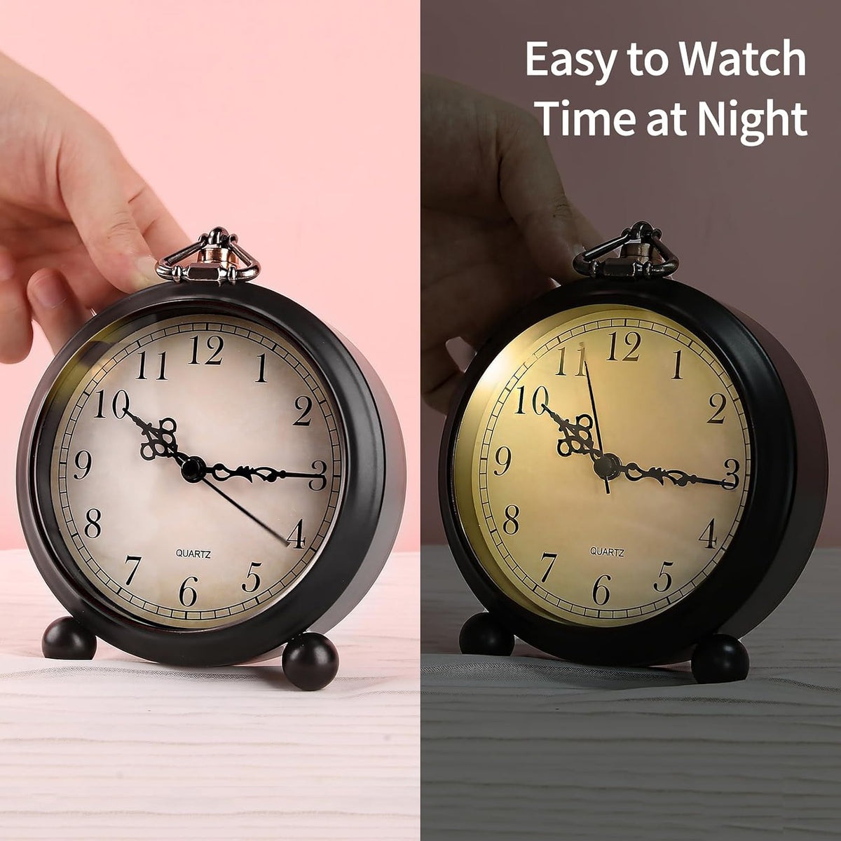 pxy Loud Alarm Clock for Heavy Sleepers 3D Dial Battery Operated (Battery Include), 4" Super Silent Analog Alarm Clock for Kids with Night Light PT260 Silver OrangePT505 Green White