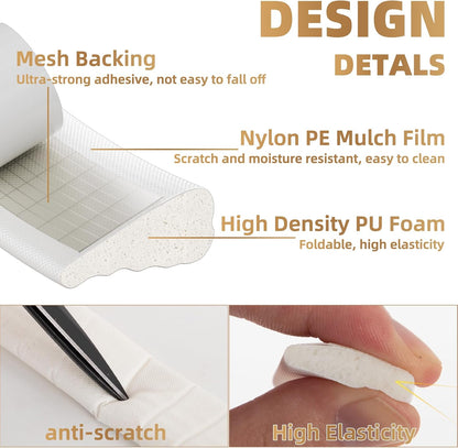 Kneelisa 118” Wedge-Shape Foam Window Weather Stripping Door Seal | Soundproofing Frame Winter Insulation Strip,Noise Cancelling Window Inserts,Door Gap Filler Light Blocker,White