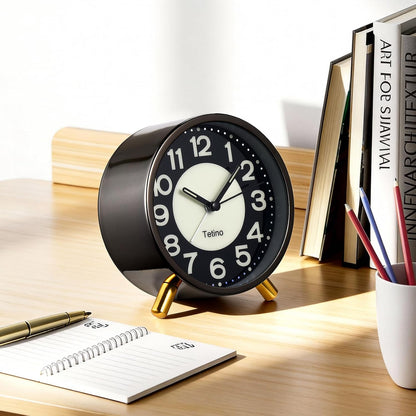 Tetino Analog Alarm Clocks,Retro Metal Desk Silent Non Ticking Small Clock with Night Light,Battery Operated,Simple Design,for Bedrooms, Bedside,Office,Home Décor (Green)