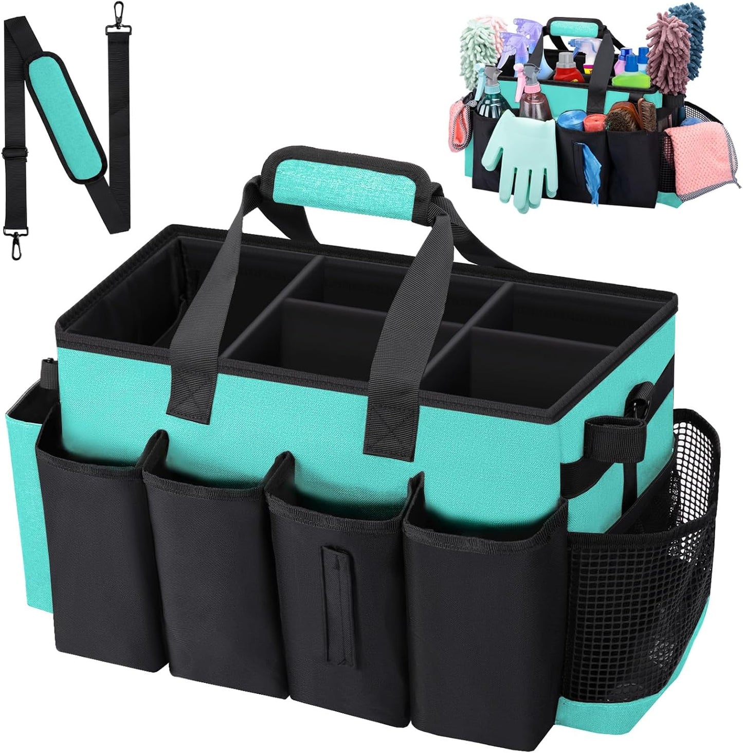 Wearable Large Cleaning Caddy Bag for Housekeepers (Black&Gray) | Cleaning Supplies Organizer with Adjustable Shoulder, Waist & Handle Straps, Detailing Bag for Kitchen Supplies