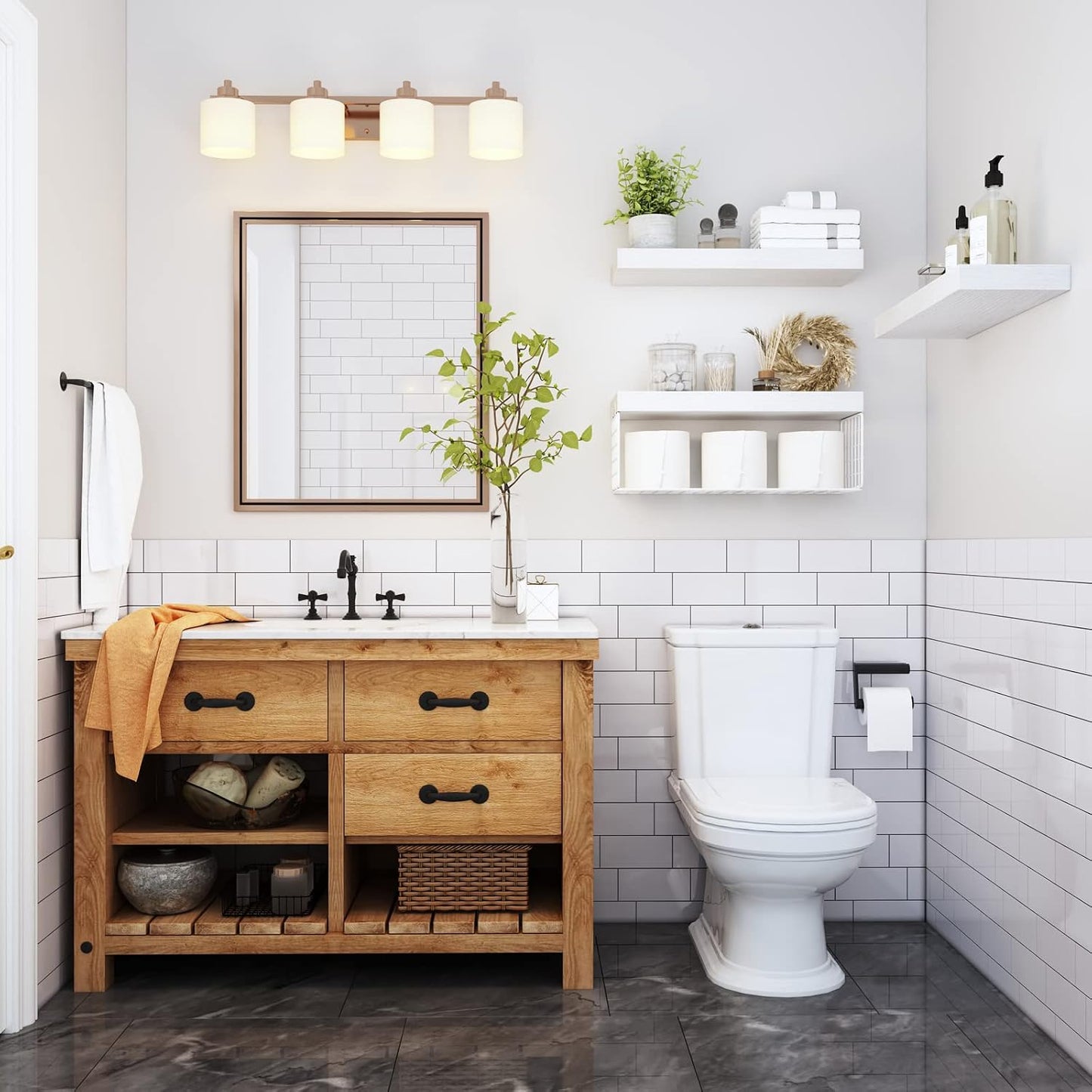 QEEIG Bathroom Shelves Over Toilet - Wall Mounted Floating Shelves Toilet Paper Storage Small Farmhouse Decor Shelf 16 inch Set of 3, Rustic Brown (019-BN3)