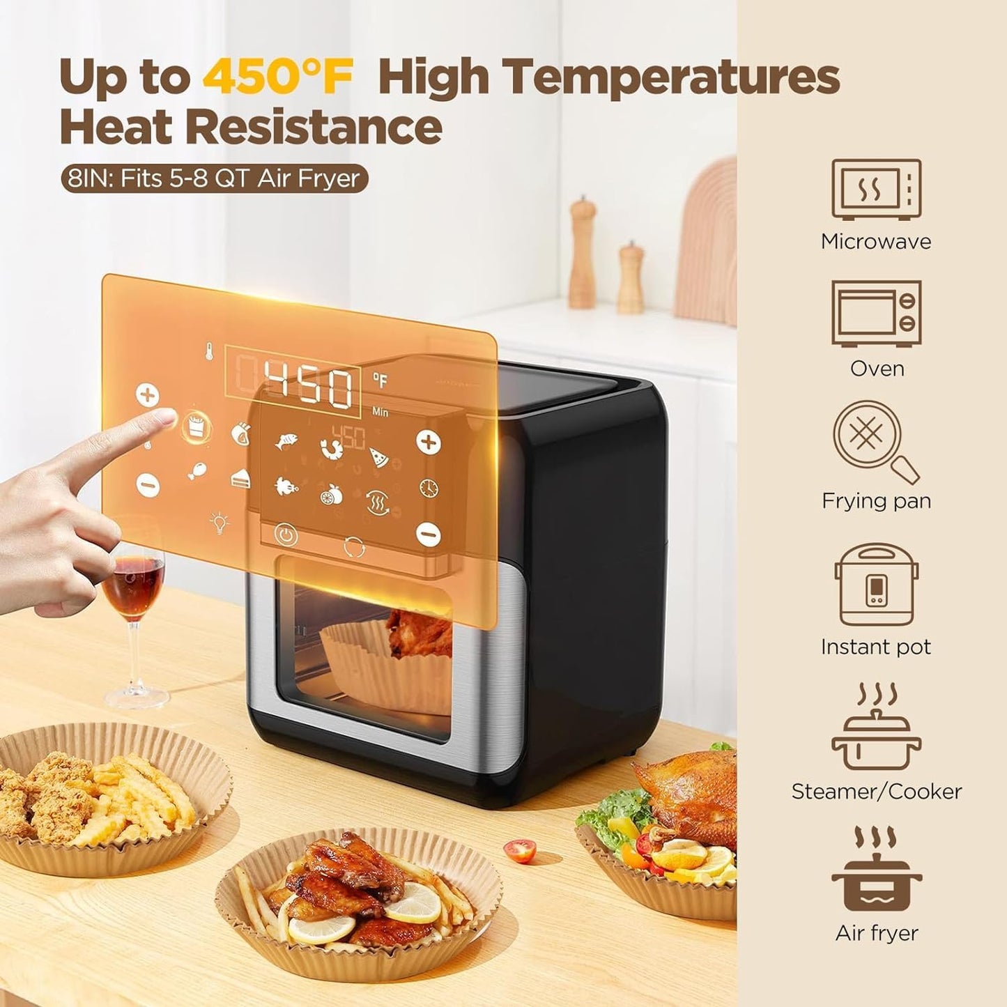 200pcs Air Fryer Liners Disposable, Air Fryer Liners, 8.7" Square Parchment Disposable Paper Liner for Air Fryer, Parchment Paper, Baking, Roasting and Microwave