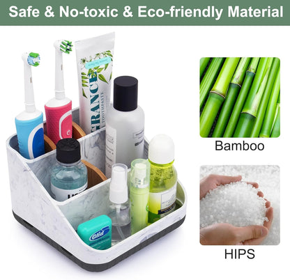 Toothbrush Holders for Bathrooms,6 Slots, Detachable for Easy Clean, White | Electric Toothbrush, with bamboo divider, drainage hole, BPA-free,bathroom,office,kictchen,vanity countertop organizer