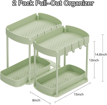 2 Packs Under Sink Pull-Out Storage Organizers, 12.8 Inches, Black | Multi-Purpose Cabinet Organizers and Storage for Bathroom & Kitchen