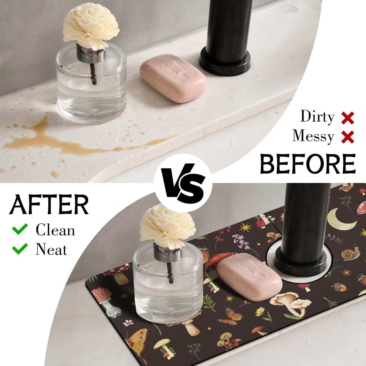 Light Brown White Checkered Kitchen Sink Splash Guard Faucet Mat,Faucet Non-Slip Absorbent Mat,Farmhouse Sink Splash Guard Behind Faucet for Kitchen Bathroom, 15"x5.5"