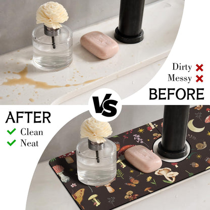 Light Brown White Checkered Kitchen Sink Splash Guard Faucet Mat,Faucet Non-Slip Absorbent Mat,Farmhouse Sink Splash Guard Behind Faucet for Kitchen Bathroom, 15"x5.5"