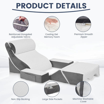 5PCS Wedge Pillow Set for After Surgery, Adjustable Orthopedic Foam Bed Wedge Pillow for Acid Reflux, GERD & Heartburn Relief, Back & Leg Elevation Support for Sleeping & Sitting Up, White Grey