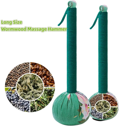 2PCS Herbal Wormwood Lymphatic Drainage Anti Slip Manual Massage Hammer Longer Handle Back Massager for Shoulder, Neck & Muscle Pain Relief (Rose Red/Dark Blue)