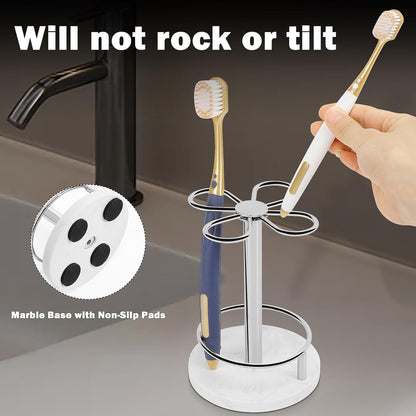 Toothbrush Holder Stand for Bathroom, Metal Toothbrush Organizer with Marble Base, Toothbrush Storage Collection for Family, Suitable for Home Hotel Countertop Vanity (Small, Matte Black)