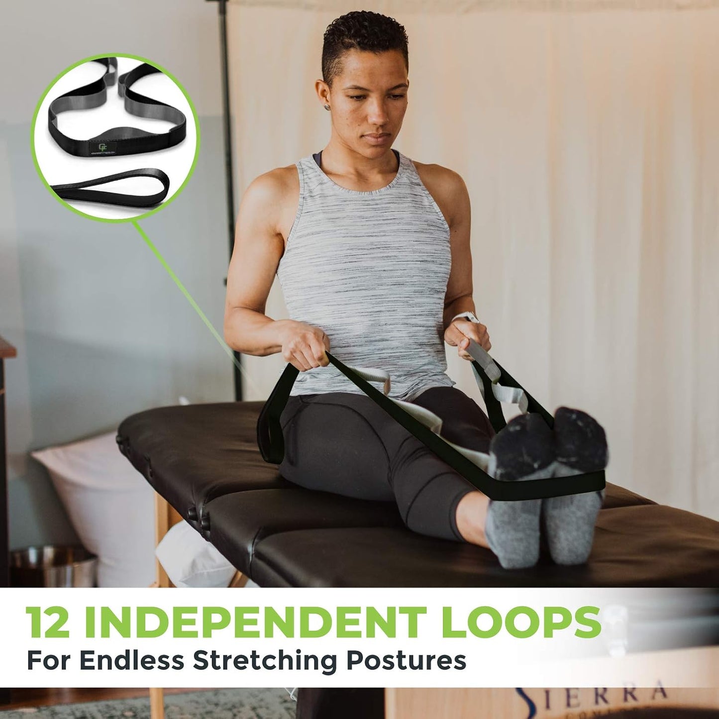 Stretching Strap for Physical Therapy, 12 Multi-Loop Stretch Strap 1" W x 8' L, Neoprene Handles, Physical Therapy Equipment, Yoga Straps for Stretching, Leg Stretcher.