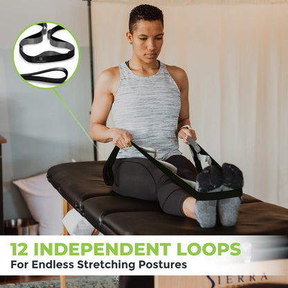 Stretching Strap for Physical Therapy, 12 Multi-Loop Stretch Strap 1" W x 8' L, Neoprene Handles, Physical Therapy Equipment, Yoga Straps for Stretching, Leg Stretcher.