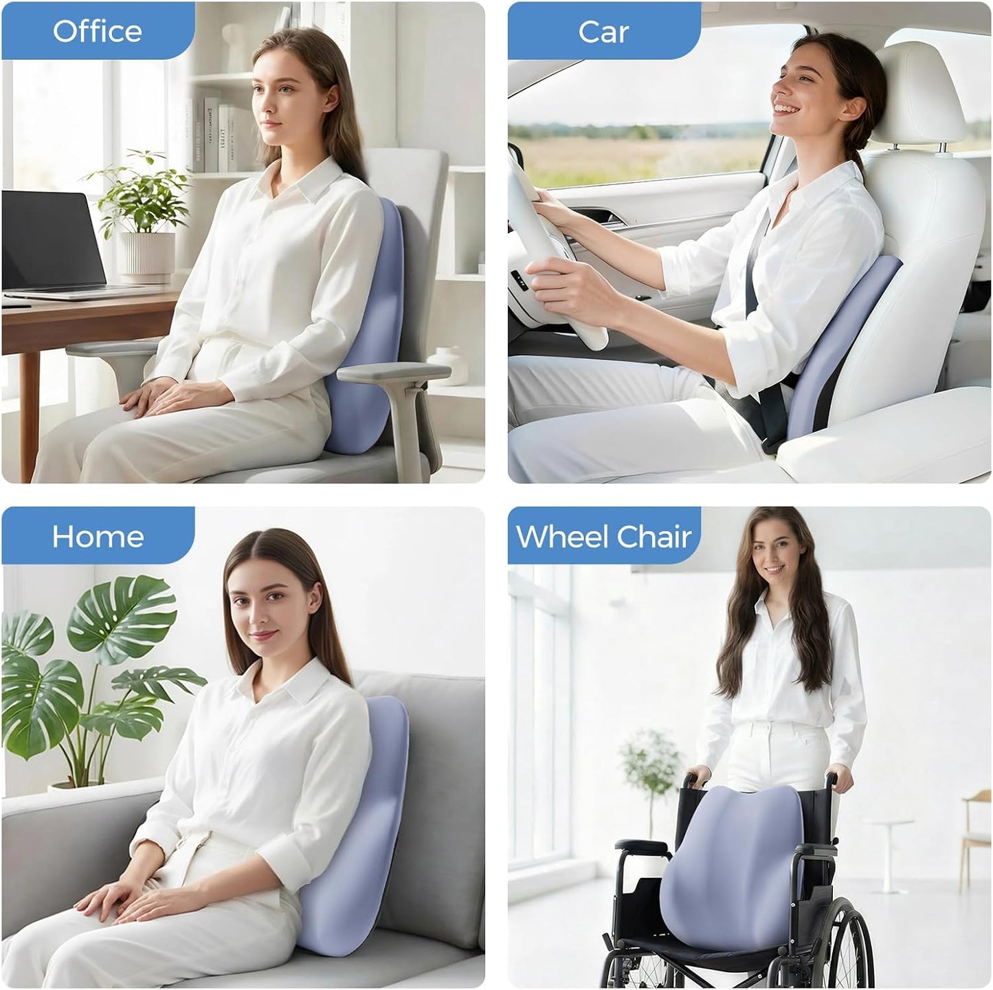 BEBAS Ergonomic Lumbar Support Pillow for Car, Memory Foam Car Back Cushion | Comfort Lumbar Pillow for Back Pain Relief, Breathable Washable Cover, Fits for Driving, Office, Wheelchair, Black