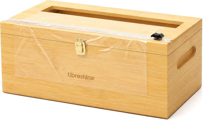 Libreshine 12-Inch Bamboo Plastic Wrap Dispenser with Cutter for Large Roll | Fits many 3000 ft plastic wrap and 1000 ft foil rolls, including Kirkland Signature rolls sold at Costco