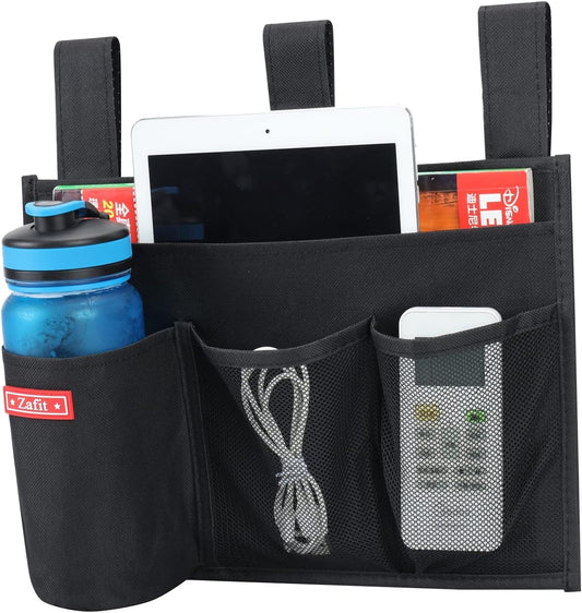 Zafit Hanging Bedside Caddy, Bedside Storage Organizer for Magazine, Phone, Remote control (Classic4 Pockets-Black)