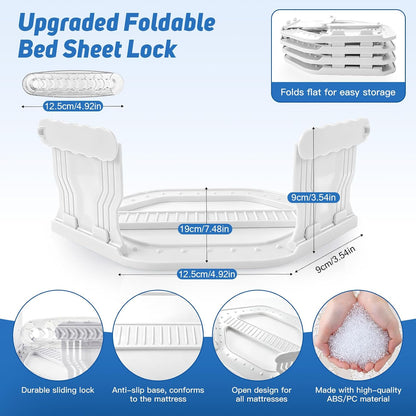 FACIACC 4Pcs Bed Sheet Holder for Corners, Upgrade Fitted Sheet Holder | with Lock Strips, 2Pcs Non-Slip Sheet Clips, Keep Sheets Firm & Tight Fitted All Mattress Sizes Easy Installation