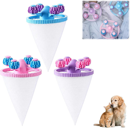 3Pack Washing Machine Hair Filter Mesh Bags,Washing Machine Conical Lint Collectors,Floating Filter,Reusable Washing Machine Hair Collectors for Cat and Dog Hair (3)