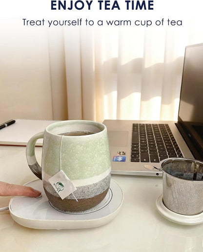 SISETOP 13.5 OZ Large Tea Cup with Infuser and Lid, Reactive Glaze Tea Infuser Mug, Ceramic Loose Leaf Teacup for Brewing, Microwave & Dishwasher Safe, Pale Blue