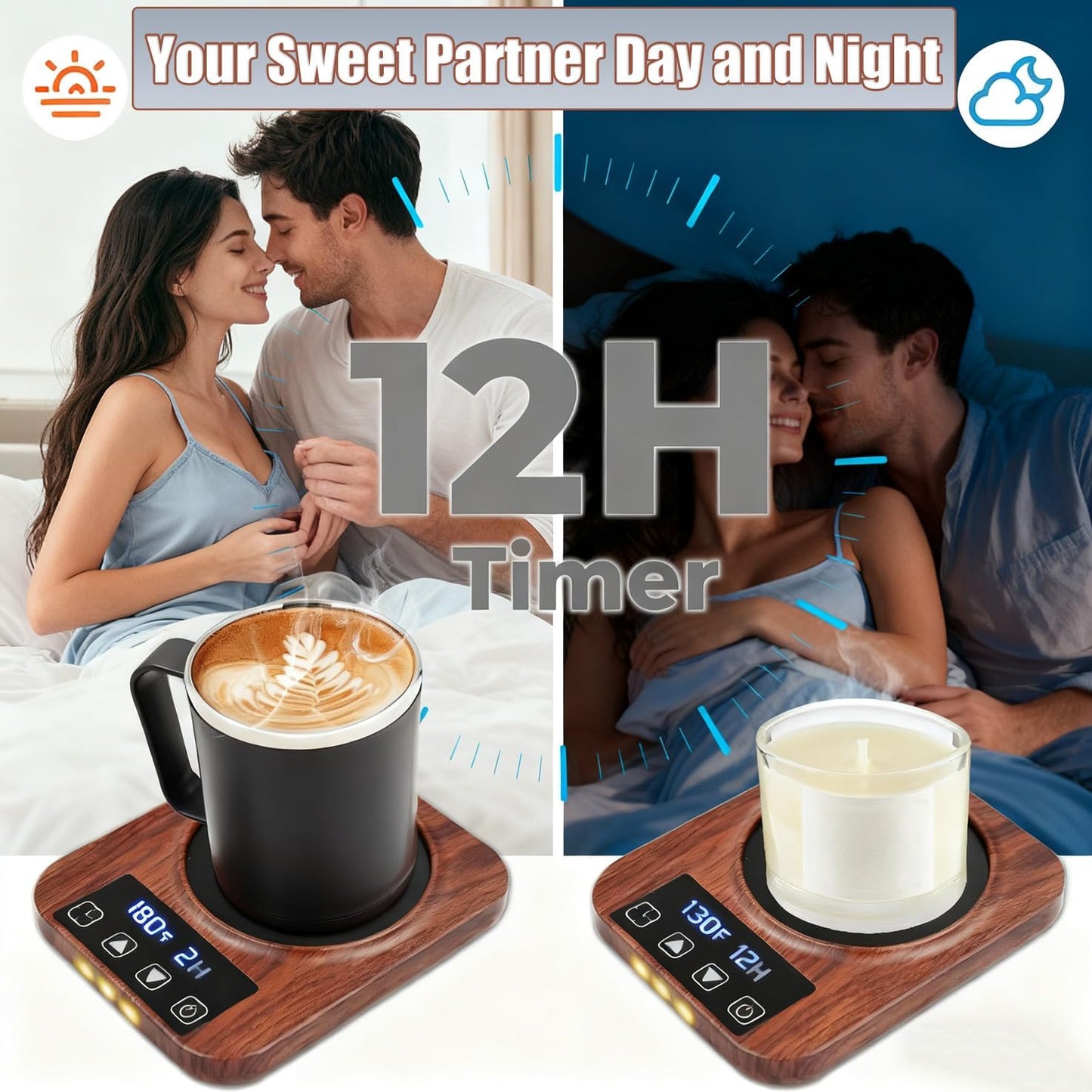 Mug Warmer, Coffee Mug Warmer, 2-12Hrs Auto Shut Off | Coffee Mug Warmer for Desk with Temperature Display, Ideal for Coffee, Tea, Milk and Cocoa (Wood)