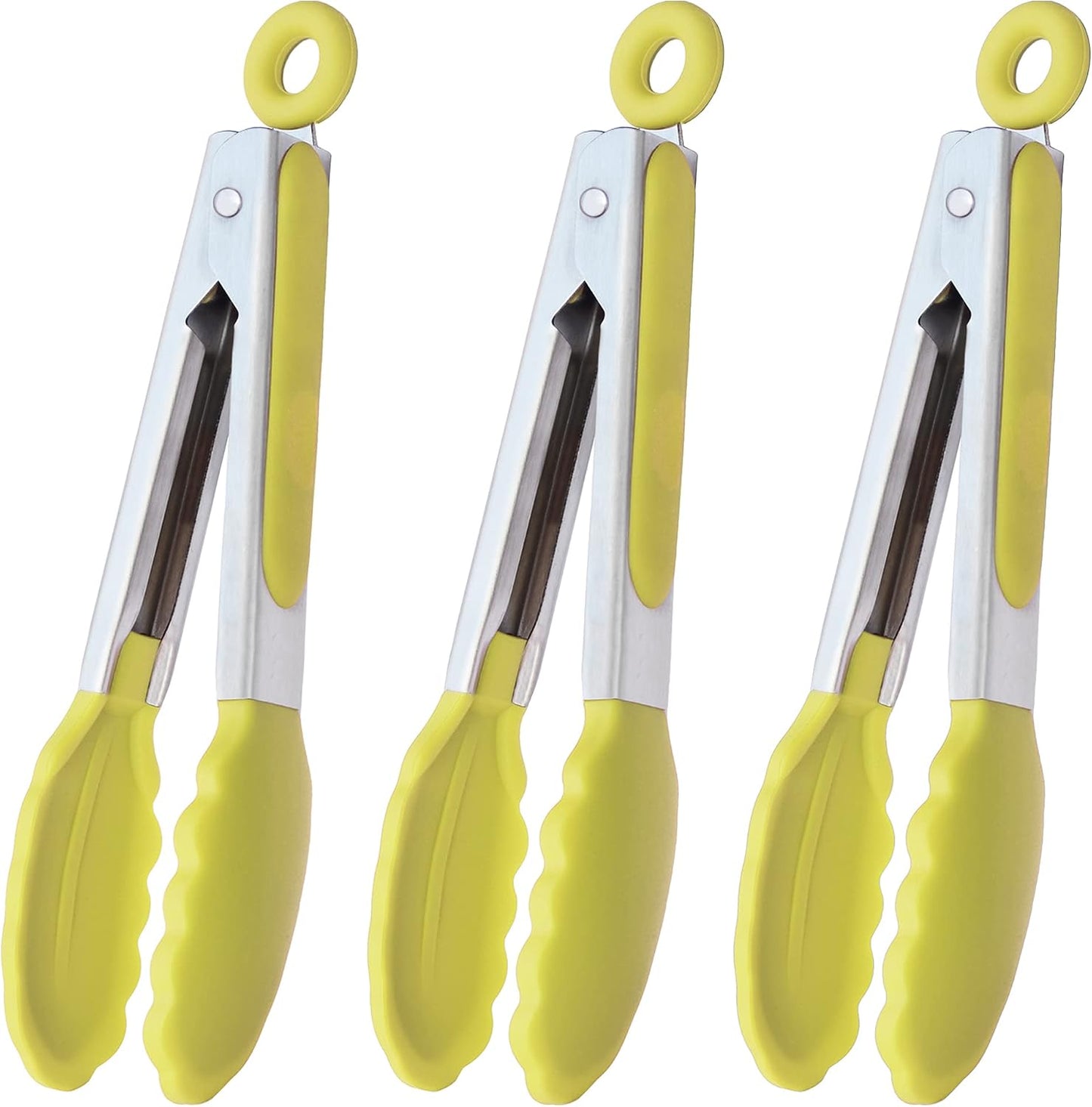 HINMAY Mini Tongs with Silicone Tips 7-Inch Serving Tongs, Set of 3 (Red Blue Green)