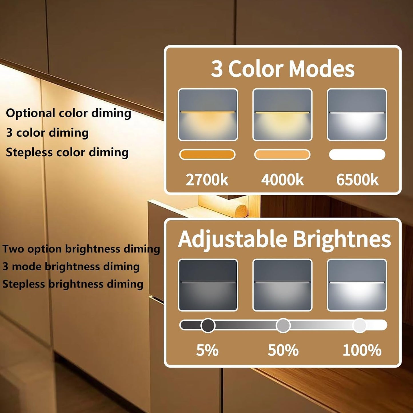 THLIFURE LED Cabinet Lights Bar with Motion Sensor, Dimmable Brightness and Color, IR Remote, Ultra Thin Strips Lighting Magnetic Mounting for Kitchen,Bookshelf,Closet 3Pack